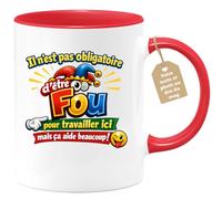 quotedazur Café-Croissant - Mug Personnalisé Collègue Travail - Il N'est Pas Obligatoire D'être Fou Pour Travailler Ici Mais Ça Aide Beaucoup ! - Cadeau Pot De Départ, Stagiaire, Manager, Secret Sant