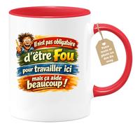 quotedazur Café-Croissant - Mug Personnalisé Collègue Travail - Il N'est Pas Obligatoire D'être Fou Pour Travailler Ici Mais Ça Aide Beaucoup ! - Cadeau Pot De Départ, Stagiaire, Manager, Secret Sant