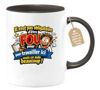 quotedazur Café-Croissant - Mug Personnalisé Collègue Travail - Il N'est Pas Obligatoire D'être Fou Pour Travailler Ici Mais Ça Aide Beaucoup ! - Cadeau Pot De Départ, Stagiaire, Manager, Secret Sant