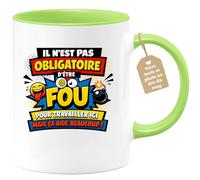 quotedazur Café-Croissant - Mug Personnalisé Collègue Travail - Il N'est Pas Obligatoire D'être Fou Pour Travailler Ici Mais Ça Aide Beaucoup ! - Cadeau Pot De Départ, Stagiaire, Manager, Secret Sant
