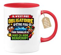 quotedazur Café-Croissant - Mug Personnalisé Collègue Travail - Il N'est Pas Obligatoire D'être Fou Pour Travailler Ici Mais Ça Aide Beaucoup ! - Cadeau Pot De Départ, Stagiaire, Manager, Secret Sant
