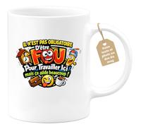 quotedazur Café-Croissant - Mug Personnalisé Collègue Travail - Il N'est Pas Obligatoire D'être Fou Pour Travailler Ici Mais Ça Aide Beaucoup ! - Cadeau Pot De Départ, Stagiaire, Manager, Secret Sant