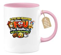 quotedazur Café-Croissant - Mug Personnalisé Collègue Travail - Il N'est Pas Obligatoire D'être Fou Pour Travailler Ici Mais Ça Aide Beaucoup ! - Cadeau Pot De Départ, Stagiaire, Manager, Secret Sant