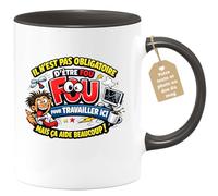 quotedazur Café-Croissant - Mug Personnalisé Collègue Travail - Il N'est Pas Obligatoire D'être Fou Pour Travailler Ici Mais Ça Aide Beaucoup ! - Cadeau Pot De Départ, Stagiaire, Manager, Secret Sant