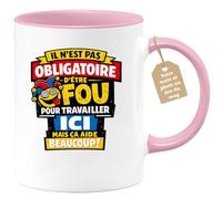 quotedazur Café-Croissant - Mug Personnalisé Collègue Travail - Il N'est Pas Obligatoire D'être Fou Pour Travailler Ici Mais Ça Aide Beaucoup ! - Cadeau Pot De Départ, Stagiaire, Manager, Secret Sant