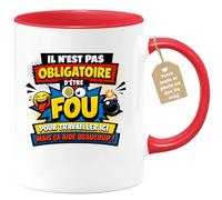 quotedazur Café-Croissant - Mug Personnalisé Collègue Travail - Il N'est Pas Obligatoire D'être Fou Pour Travailler Ici Mais Ça Aide Beaucoup ! - Cadeau Pot De Départ, Stagiaire, Manager, Secret Sant
