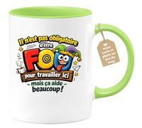 quotedazur Café-Croissant - Mug Personnalisé Collègue Travail - Il N'est Pas Obligatoire D'être Fou Pour Travailler Ici Mais Ça Aide Beaucoup ! - Cadeau Pot De Départ, Stagiaire, Manager, Secret Sant