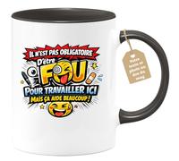 quotedazur Café-Croissant - Mug Personnalisé Collègue Travail - Il N'est Pas Obligatoire D'être Fou Pour Travailler Ici Mais Ça Aide Beaucoup ! - Cadeau Pot De Départ, Stagiaire, Manager, Secret Sant