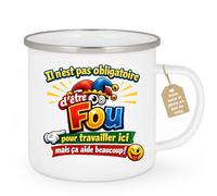 quotedazur Café-Croissant - Mug Personnalisé Collègue Travail - Il N'est Pas Obligatoire D'être Fou Pour Travailler Ici Mais Ça Aide Beaucoup ! - Cadeau Pot De Départ, Stagiaire, Manager, Secret Sant