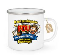 quotedazur Café-Croissant - Mug Personnalisé Collègue Travail - Il N'est Pas Obligatoire D'être Fou Pour Travailler Ici Mais Ça Aide Beaucoup ! - Cadeau Pot De Départ, Stagiaire, Manager, Secret Sant