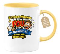 quotedazur Café-Croissant - Mug Personnalisé Collègue Travail - Il N'est Pas Obligatoire D'être Fou Pour Travailler Ici Mais Ça Aide Beaucoup ! - Cadeau Pot De Départ, Stagiaire, Manager, Secret Sant