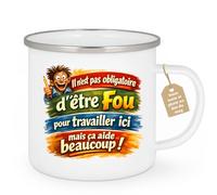 quotedazur Café-Croissant - Mug Personnalisé Collègue Travail - Il N'est Pas Obligatoire D'être Fou Pour Travailler Ici Mais Ça Aide Beaucoup ! - Cadeau Pot De Départ, Stagiaire, Manager, Secret Sant