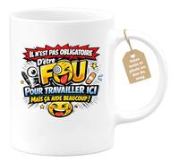 quotedazur Café-Croissant - Mug Personnalisé Collègue Travail - Il N'est Pas Obligatoire D'être Fou Pour Travailler Ici Mais Ça Aide Beaucoup ! - Cadeau Pot De Départ, Stagiaire, Manager, Secret Sant