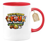quotedazur Café-Croissant - Mug Personnalisé Collègue Travail - Il N'est Pas Obligatoire D'être Fou Pour Travailler Ici Mais Ça Aide Beaucoup ! - Cadeau Pot De Départ, Stagiaire, Manager, Secret Sant