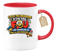 quotedazur Café-Croissant - Mug Personnalisé Collègue Travail - Il N'est Pas Obligatoire D'être Fou Pour Travailler Ici Mais Ça Aide Beaucoup ! - Cadeau Pot De Départ, Stagiaire, Manager, Secret Sant