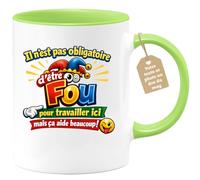 quotedazur Café-Croissant - Mug Personnalisé Collègue Travail - Il N'est Pas Obligatoire D'être Fou Pour Travailler Ici Mais Ça Aide Beaucoup ! - Cadeau Pot De Départ, Stagiaire, Manager, Secret Sant