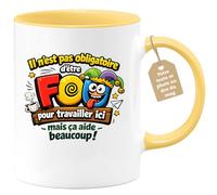 quotedazur Café-Croissant - Mug Personnalisé Collègue Travail - Il N'est Pas Obligatoire D'être Fou Pour Travailler Ici Mais Ça Aide Beaucoup ! - Cadeau Pot De Départ, Stagiaire, Manager, Secret Sant