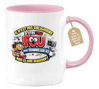 quotedazur Café-Croissant - Mug Personnalisé Collègue Travail - Il N'est Pas Obligatoire D'être Fou Pour Travailler Ici Mais Ça Aide Beaucoup ! - Cadeau Pot De Départ, Stagiaire, Manager, Secret Sant