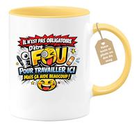 quotedazur Café-Croissant - Mug Personnalisé Collègue Travail - Il N'est Pas Obligatoire D'être Fou Pour Travailler Ici Mais Ça Aide Beaucoup ! - Cadeau Pot De Départ, Stagiaire, Manager, Secret Sant