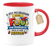 quotedazur Café-Croissant - Mug Personnalisé Collègue Travail - Il N'est Pas Obligatoire D'être Fou Pour Travailler Ici Mais Ça Aide Beaucoup ! - Cadeau Pot De Départ, Stagiaire, Manager, Secret Sant