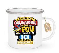 quotedazur Café-Croissant - Mug Personnalisé Collègue Travail - Il N'est Pas Obligatoire D'être Fou Pour Travailler Ici Mais Ça Aide Beaucoup ! - Cadeau Pot De Départ, Stagiaire, Manager, Secret Sant