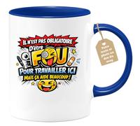 quotedazur Café-Croissant - Mug Personnalisé Collègue Travail - Il N'est Pas Obligatoire D'être Fou Pour Travailler Ici Mais Ça Aide Beaucoup ! - Cadeau Pot De Départ, Stagiaire, Manager, Secret Sant