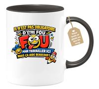 quotedazur Café-Croissant - Mug Personnalisé Collègue Travail - Il N'est Pas Obligatoire D'être Fou Pour Travailler Ici Mais Ça Aide Beaucoup ! - Cadeau Pot De Départ, Stagiaire, Manager, Secret Sant