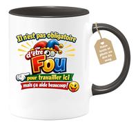 quotedazur Café-Croissant - Mug Personnalisé Collègue Travail - Il N'est Pas Obligatoire D'être Fou Pour Travailler Ici Mais Ça Aide Beaucoup ! - Cadeau Pot De Départ, Stagiaire, Manager, Secret Sant