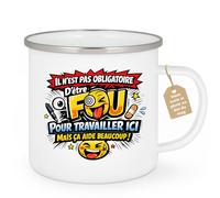 quotedazur Café-Croissant - Mug Personnalisé Collègue Travail - Il N'est Pas Obligatoire D'être Fou Pour Travailler Ici Mais Ça Aide Beaucoup ! - Cadeau Pot De Départ, Stagiaire, Manager, Secret Sant