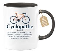 quotedazur Café-Croissant - Mug Personnalisé Cycliste Vélo - Tasse Cadeau Retraite Noël - Cyclopathe Personne Souffrant D'Un Trouble Cycliste - Noir/Céramique