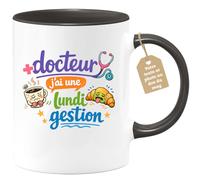 quotedazur Café-Croissant - Mug Personnalisé Docteur - Tasse Docteur J'ai Une Lundigestion - Cadeau Médecin Homme Femme - Noir/céramique