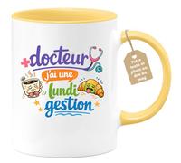 quotedazur Café-Croissant - Mug Personnalisé Docteur - Tasse Docteur J'ai Une Lundigestion - Cadeau Médecin Homme Femme - Jaune/céramique