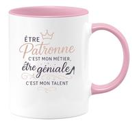 quotedazur Café-Croissant - Mug Personnalisé Être Patronne C'Est Mon Métier Être Géniale C'Est Mon Talent - Cadeau Noël Tasse Patronne Anniversaire - Rose/Céramique