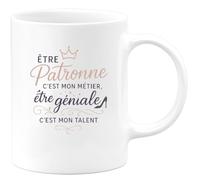 quotedazur Café-Croissant - Mug Personnalisé Être Patronne C'Est Mon Métier Être Géniale C'Est Mon Talent - Cadeau Noël Tasse Patronne Anniversaire - Blanc/Céramique