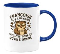 quotedazur Café-Croissant - Mug Personnalisé Françoise, Elle A Un Grain, Mais C'Est Pour Ça Qu'On L'Adore, Vrai Cadeau Noël Tasse Femme Pleine De Charme Et D' - Bleu/Céramique