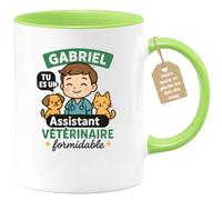 quotedazur Café-Croissant - Mug Personnalisé Gabriel, Un Assistant Vétérinaire Formidable À Avec Fierté Cadeau Femme Parfait Pour Noël Tasse Et - Vert/Céramique