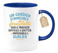 quotedazur Café-Croissant - Mug Personnalisé Gardien D'Immeuble Formidable, Dur À Trouver, Difficile Quitter, Impossible Oublier Cadeau Parfait Tasse Pour Apprécié Et Inoubliable - Bleu/Céramique