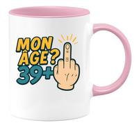 quotedazur Café-Croissant - Mug Personnalisé Humour Anniversaire 40 Ans Mon Âge Doigt Honneur - Cadeau Noël Original Quarantenaire Homme Tasse 1985 - Rose/céramique