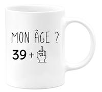 quotedazur Café-Croissant - Mug Personnalisé Humour Anniversaire 40 Ans Mon Âge Doigt Honneur - Cadeau Noël Original Quarantenaire Homme Femme Tasse 1985 - Blanc/Céramique