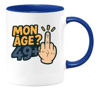 quotedazur Café-Croissant - Mug Personnalisé Humour Anniversaire 50 Ans Mon Âge Doigt Honneur - Cadeau Noël Original Cinquantenaire Homme Tasse 1975 - Bleu/céramique