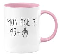 quotedazur Café-Croissant - Mug Personnalisé Humour Anniversaire 50 Ans Mon Âge Doigt Honneur - Cadeau Noël Original Cinquantenaire Tasse 1975 Homme Femme - Rose/Céramique