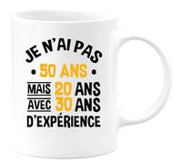 quotedazur Café-Croissant - Mug Personnalisé Humour Anniversaire Cinquante Ans - Je N'Ai Pas 50 Ans Mais De L'Expérience - Cadeau Noël Original Cinquentenaire Tasse 1975 Homme Femme - Blanc/Céramique