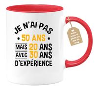 quotedazur Café-Croissant - Mug Personnalisé Humour Anniversaire Cinquante Ans - Je N'Ai Pas 50 Ans Mais De L'Expérience - Cadeau Noël Original Cinquentenaire Tasse 1976 Homme Femme - Rouge/Céramique