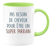 quotedazur Café-Croissant - Mug Personnalisé Humour Annonce Tasse Pas Besoin De Cheveux Pour Être Un Super Parrain - Cadeau Noël Original Futur Parrain Chauve - Vert/Céramique