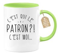 quotedazur Café-Croissant - Mug Personnalisé Humour C'Est Qui Le Patron - Cadeau Noël Original Drôle Chef Tasse Homme - Vert/Céramique
