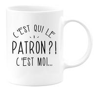 quotedazur Café-Croissant - Mug Personnalisé Humour C'Est Qui Le Patron - Cadeau Noël Original Drôle Chef Tasse Homme - Blanc/Céramique