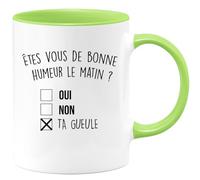 quotedazur Café-Croissant - Mug Personnalisé Humour Êtes- Vous De Bonne Humeur Le Matin Oui Non - Cadeau Noël Original Drôle Anniversaire Tasse Collègue Homme Femme - Vert/Céramique