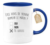 quotedazur Café-Croissant - Mug Personnalisé Humour Êtes- Vous De Bonne Humeur Le Matin Oui Non - Cadeau Noël Original Drôle Anniversaire Tasse Collègue Homme Femme - Bleu/Céramique