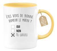 quotedazur Café-Croissant - Mug Personnalisé Humour Êtes- Vous De Bonne Humeur Le Matin Oui Non - Cadeau Noël Original Drôle Anniversaire Tasse Collègue Homme Femme - Jaune/Céramique
