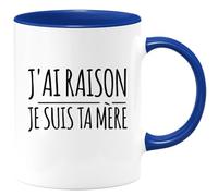 quotedazur Café-Croissant - Mug Personnalisé Humour J'Ai Raison Je Suis Ta Mère - Cadeau Noël Original Maman Tasse Fête Des Mères Drôle Anniversaire Future Annonce Naissance - Bleu/Céramique